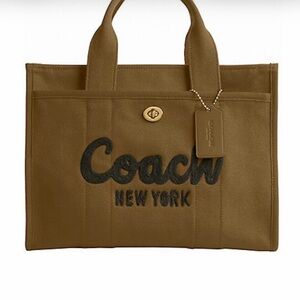 Coach Canvas Tote in Brown with Black Logo Script